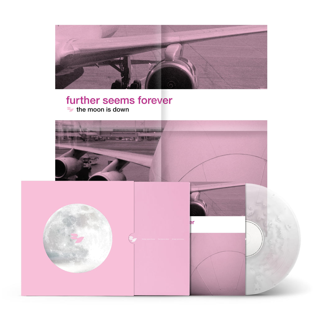 image of the inside of the box set, shows black and pink images of an airplanes wings and airport.