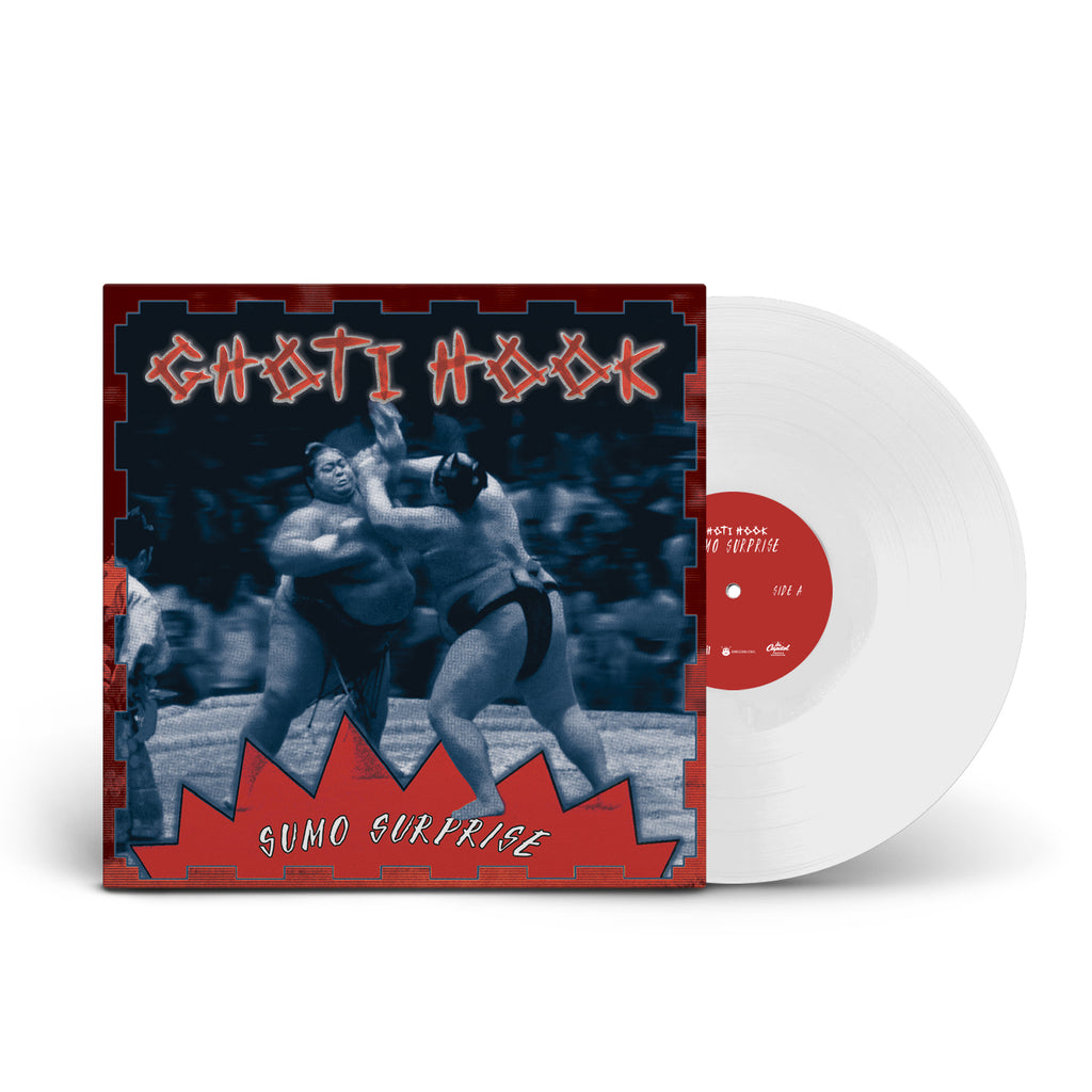image of a white vinyl on the right. album cover is on the left and is an image of two Sumo wrestlers, at the top says ghoti hook